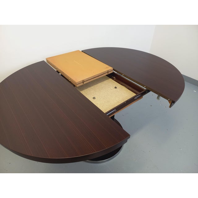 Vintage Round Dining Table in Ebony Wood and Chrome-Plated Metal, 1970s For Sale - Image 9 of 18