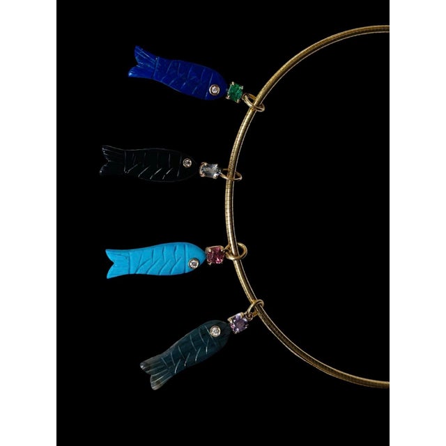 Perfect Poisson Labradorite Pendant With Spinel, Diamond and 14k Gold For Sale In New York - Image 6 of 6