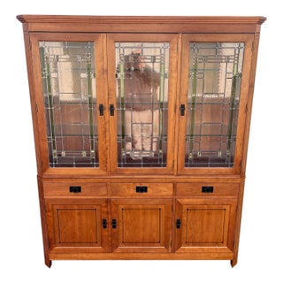 Stickley 21st Century Collection Leaded Glass Mission Cherry Buffet China Cabinet For Sale
