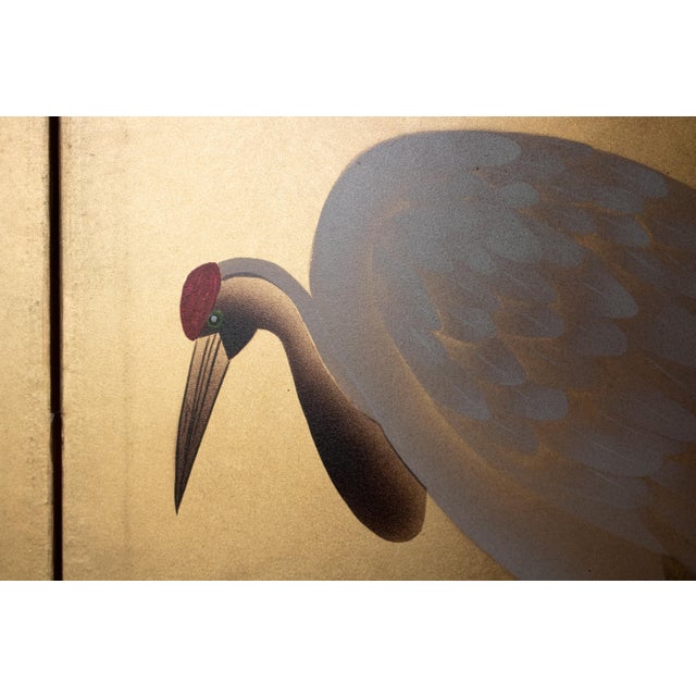 "Red-Crowned Cranes", Painted Chinese Screen For Sale - Image 10 of 18