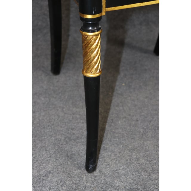 Pair of Hollywood Regency Style Ebonized & Gilt Armchairs by Karges For Sale - Image 11 of 14