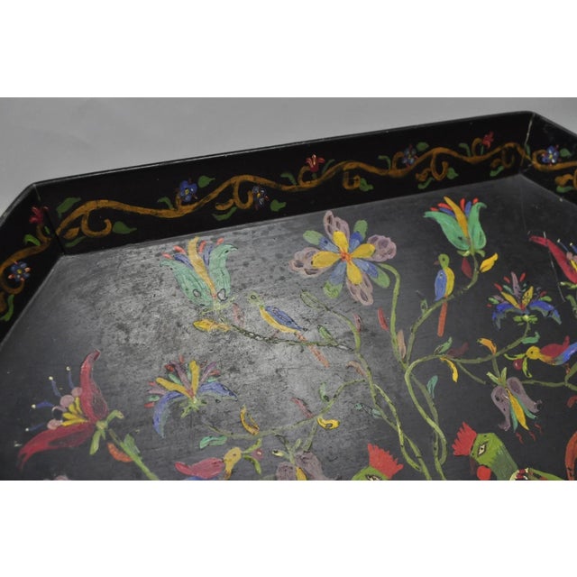 Vintage Lida Bell Clark French Country Pa Dutch Hand Painted Toleware Metal Tray For Sale - Image 12 of 16