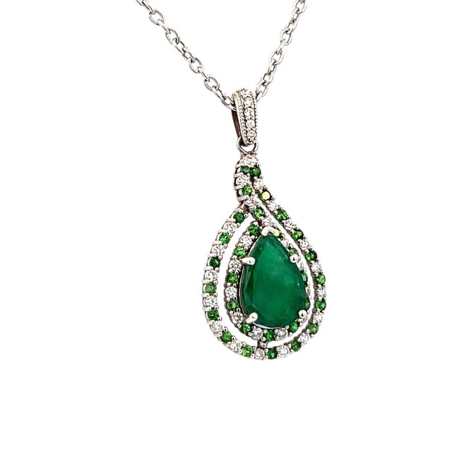 2010s Natural Emerald Diamond Necklace 18" 14k Gold 5.6 TCW Certified For Sale - Image 5 of 13