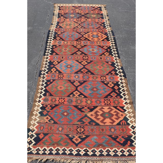 Antique Shahsevan Kilim Gallery Runner With Bold Colorful Geometric Tribal Motifs 4'3 X 14'5 For Sale In Atlanta - Image 6 of 13