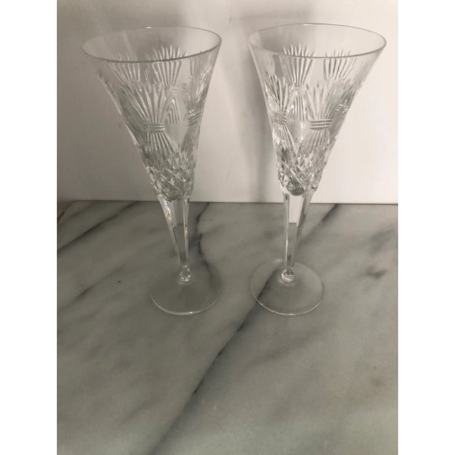 Glass 1990s Waterford Crystal Happiness Champagne Flutes- a Pair For Sale - Image 7 of 8