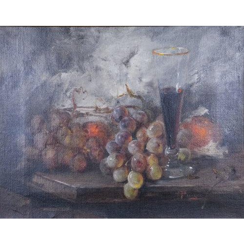 Traditional Vintage 20th Century J Fulti Fruit & Wine Still Life Oil on Canvas Painting For Sale - Image 3 of 10