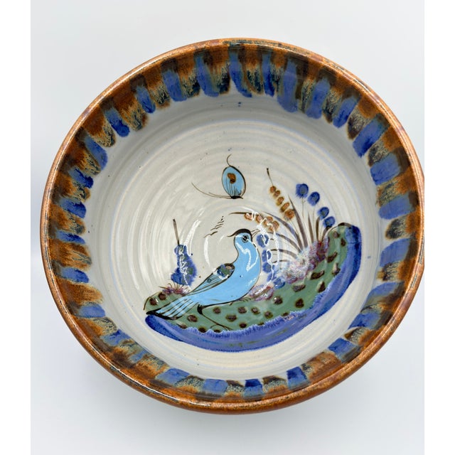 1950s Folk-Art Ken Edwards Palomar Tonala Pottery Hand Painted Punch Bowl W/Ladle For Sale - Image 15 of 17