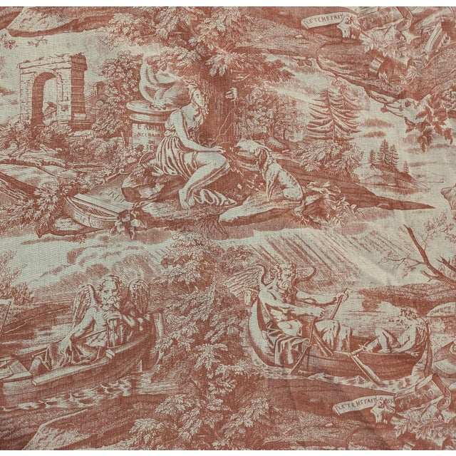 Early 19th Century Vintage French "Friendship Does Not Fear Time" Toile Linen Fabric- 5 YDs For Sale - Image 5 of 9