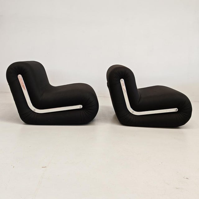 Black Boomerang Armchairs in Black Stretch Fabric by Rodolfo Bonetto for Flexform, 1970s, Set of 2 For Sale - Image 8 of 18