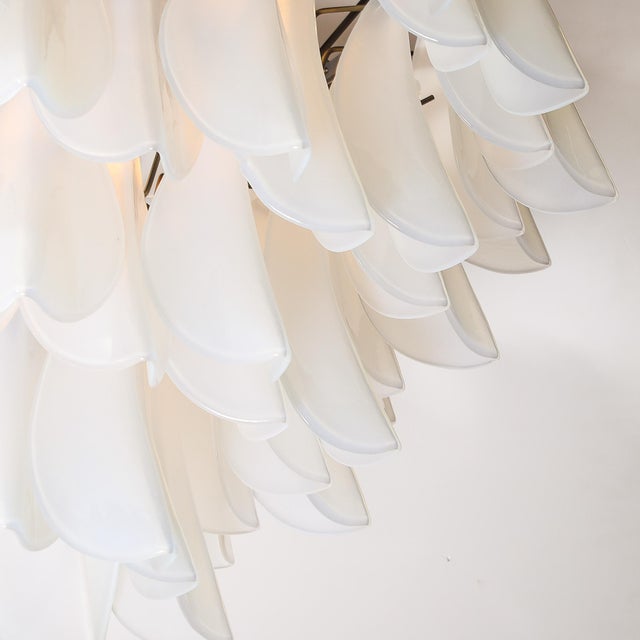 Metal Modernist Feather Chandelier in Murano Opalescent Glass and Oil Rubbed Bronze For Sale - Image 7 of 12