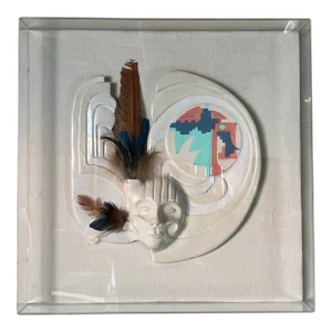 Vintage Native American Ceramic Wall Art Sculpture on Lucite Box