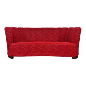 1940s Banana Sofa in Crimson Brocade Fabric