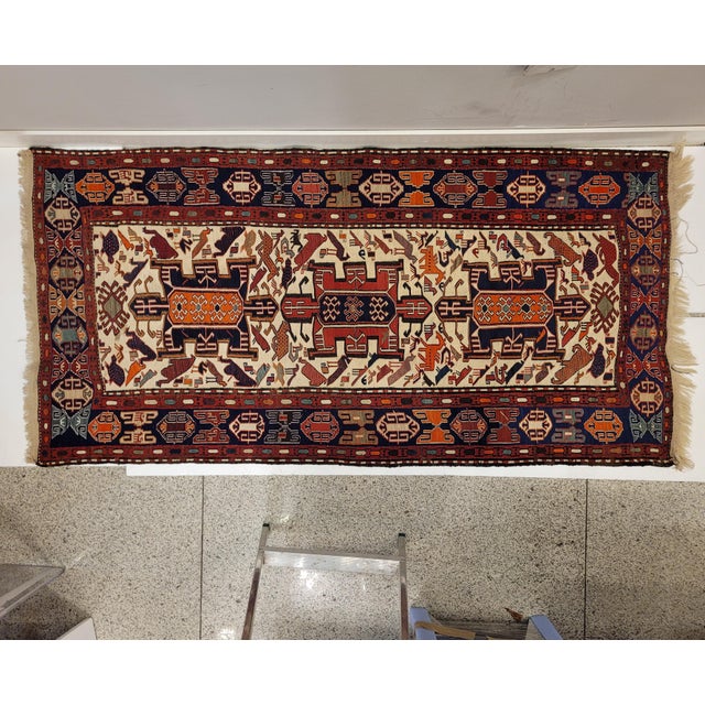 Textile Kilim Sumak Rug in Wool and Silk, 1990s For Sale - Image 7 of 16