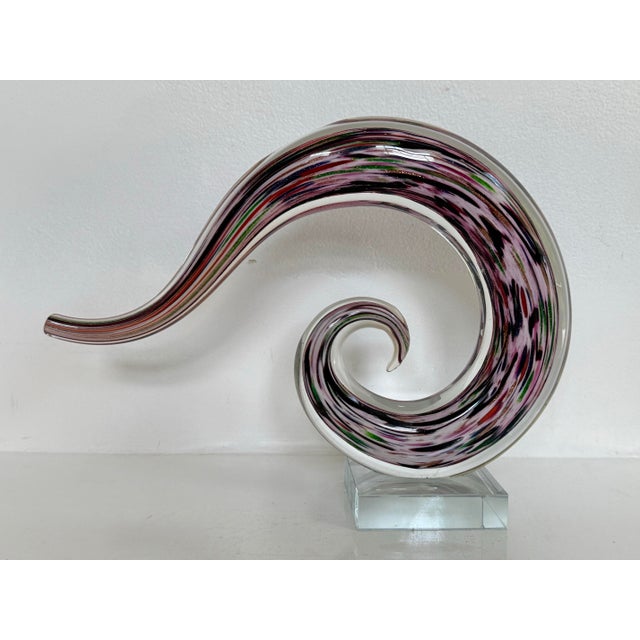 Murano Style Purple Art Glass Swirl Sculpture on Lucite Base For Sale - Image 9 of 9