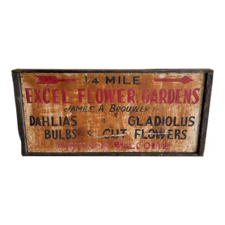 Vintage Double-Sided Hand-Painted Flower Garden Sign, 54" For Sale