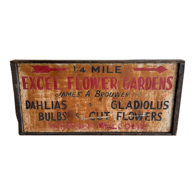 Vintage Double-Sided Hand-Painted Flower Garden Sign, 54" For Sale