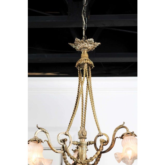 19th Century 19th Century French Louis XVI Style 19th Century Bronze Three-Light Chandelier with Torch For Sale - Image 5 of 11
