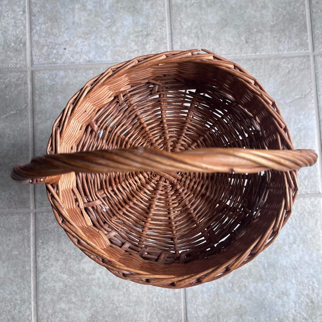 Vintage 1960s French Wicker Tall Bottle Basket Wine Bar For Sale - Image 10 of 10