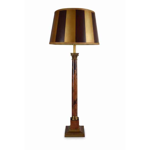 Brown Mid-Century Modern Wooden Table Lamp with Brass Details, 1970s For Sale - Image 8 of 8