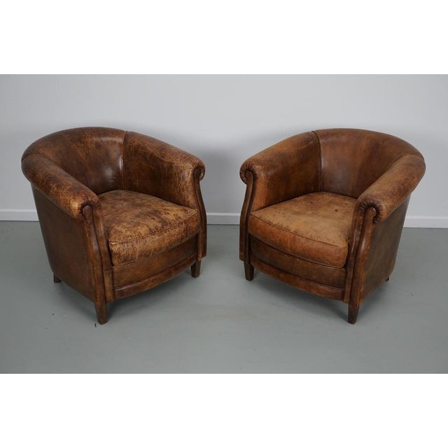 Vintage Dutch Cognac Colored Leather Club Chairs, Set of 2 For Sale - Image 12 of 18