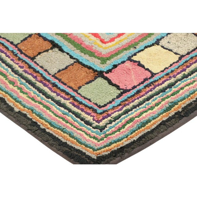 Antique Hooked Rug With Polychromatic Geometric Patterns | Rug & Kilim For Sale In New York - Image 6 of 7