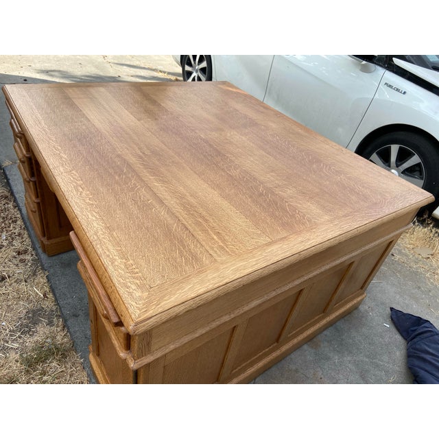 1940s Vintage Oak Partners Executive Double Sided Desk For Sale - Image 11 of 12