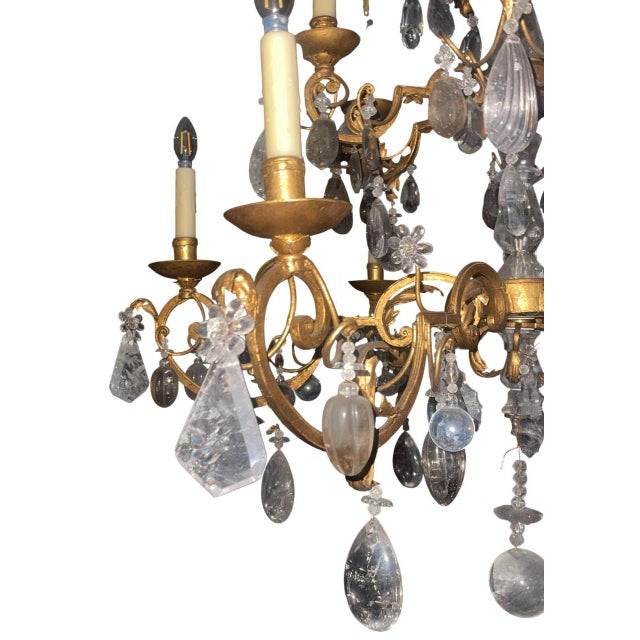 Late 20th Century Hand-Carved Rock Crystal and Wrought Iron Chandelier. u.s.A. For Sale - Image 4 of 6