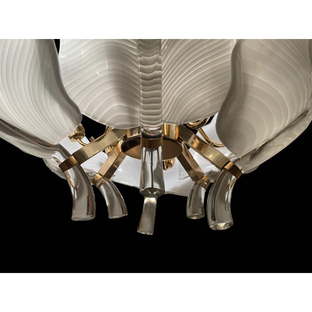 Metal Six Leaf Handblown Murano Glass Chandelier by Franco Luce 1970's For Sale - Image 7 of 11