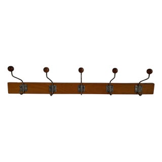Mid-Century Wooden and Metal Wall Coat Rack, Czechoslovakia, 1960s For Sale