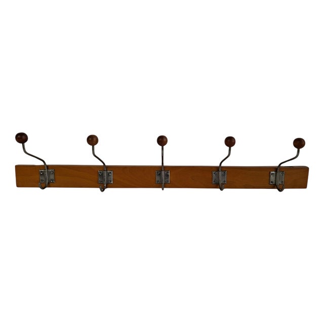 Mid-Century Wooden and Metal Wall Coat Rack, Czechoslovakia, 1960s For Sale