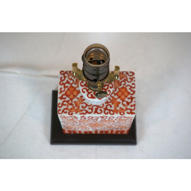 Chinese Orange & White Porcelain Tea Caddy Lamp Bottle Ginger Jar Chinoiserie For Sale - Image 4 of 11