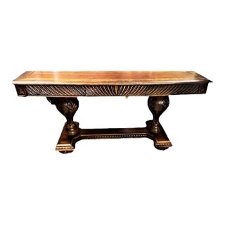 Solid Carved Walnut Mediterranean Style Library Table - Early 21st Century For Sale