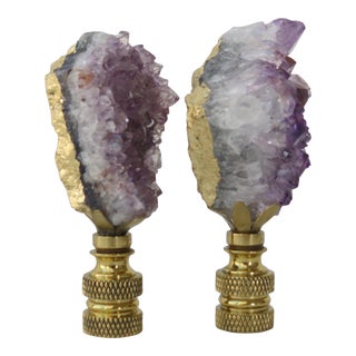 Amethyst Gemstone Lamp Finials With Gold Leaf, a Apir by C. Damien Fox For Sale