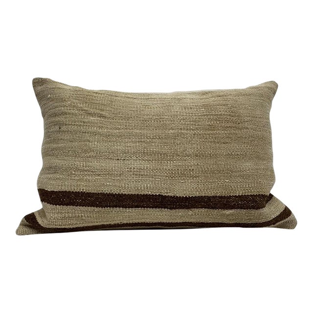 Turkish Hemp Pillow Cushion Natural Beige Brown Pillow Cushion Cover 16" x 24" For Sale
