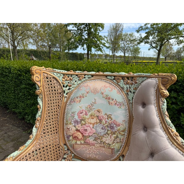 1940 French Louis XVI Pastel Beech Sofa Set - 7 Pc For Sale - Image 12 of 18