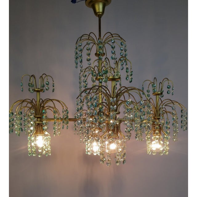 Vintage Turquoise Crystal Chandelier Lighting 1980s For Sale - Image 9 of 13