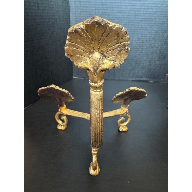 Gold Vintage Gilt Wrought Metal Plate or Cookware Lid Holder Display Stands- A Pair For Sale - Image 8 of 12