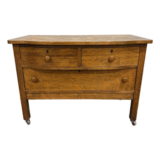 Antique Mission Arts and Crafts Tiger Oak Server Bureau Sideboard Buffet For Sale