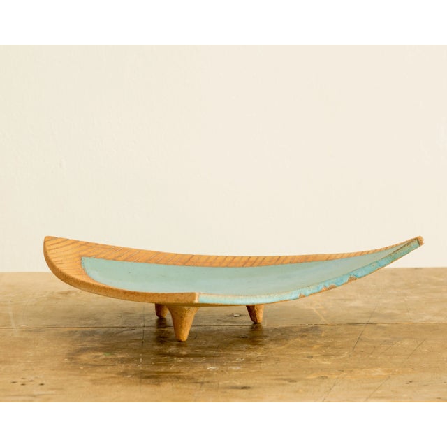 Mid-Century Modern 1950s Terra Cotta + Turquoise Glazed Footed Tray For Sale - Image 3 of 8