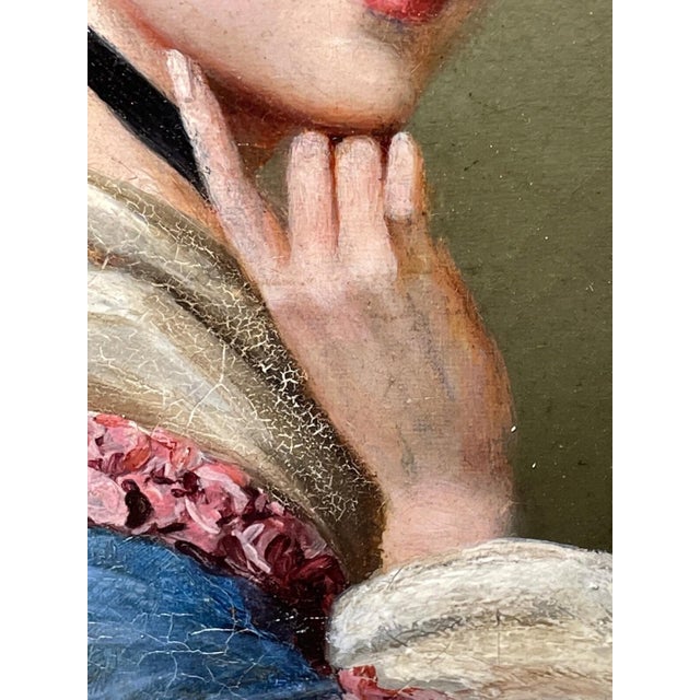 Victorian 19th Century Oil Portrait Young Lady Dated 1870, English School, Gilt Frame in the Manner of George Goodwin Kilburne For Sale - Image 3 of 11