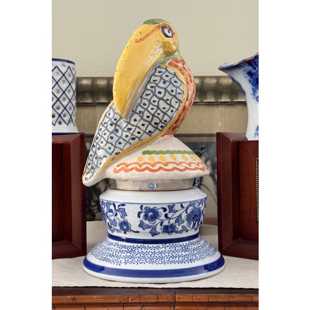 Mexican Made in Mexico Hand Painted and Glazed Terra Cotta Tucan Figure For Sale - Image 3 of 15