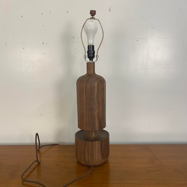 Studio Made Turned Wood Walnut Wooden Table Lamp Michael Rozell Model B