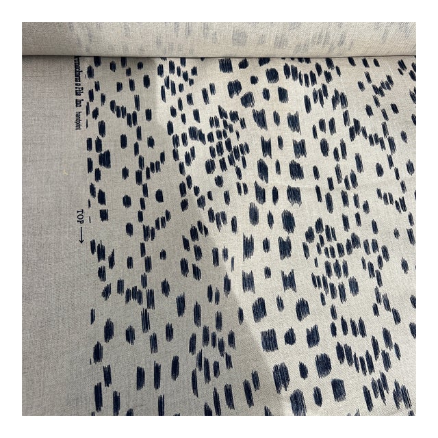 Brunschwig & Fils Les Touches Indigo Blue on Natural Screen Printed Linen Fabric Custom- 4 Yards For Sale