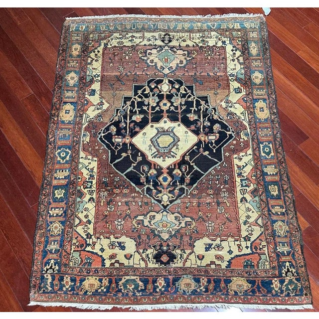 Traditional Antique Bahsais Rug – Rare, Intricate Design | 4'6" X 6'3" For Sale - Image 3 of 5