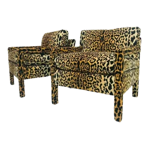 Pair of Custom Leopard Parsons Chairs in the Style of Milo Baughman
