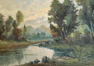 Gustavo Pisani, By the Riverbank, Oil on Canvas