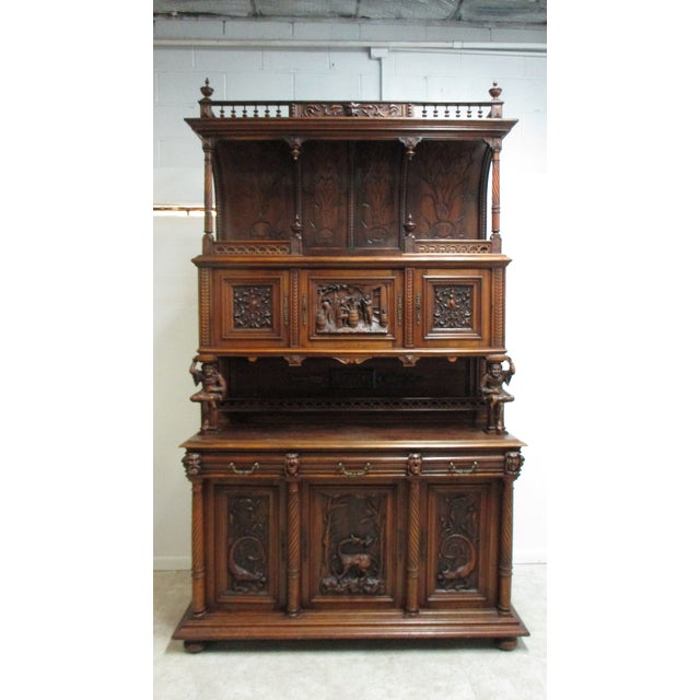 Antique Victorian Monumental German Breakfront Carved Figure Hutch China Cabinet Chairish