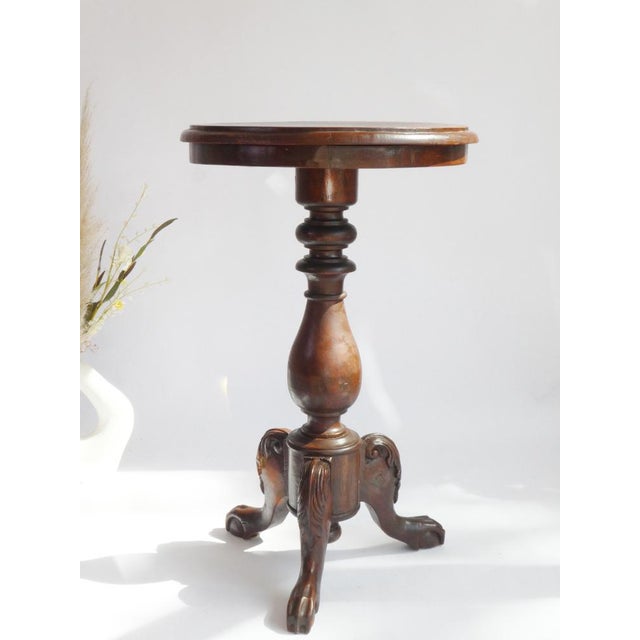 Vintage Victorian Round Side Table in Walnut, 1920s For Sale - Image 9 of 9