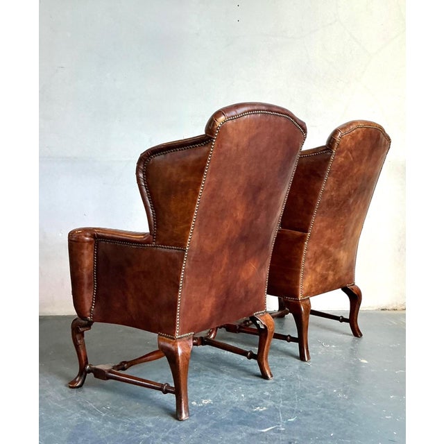 Vintage Italian Leather Wingback Chairs - A Pair For Sale - Image 9 of 12