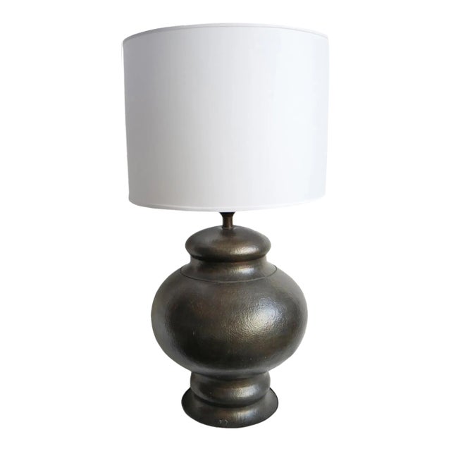 Large Vintage Hammered Bronze Table Lamp For Sale